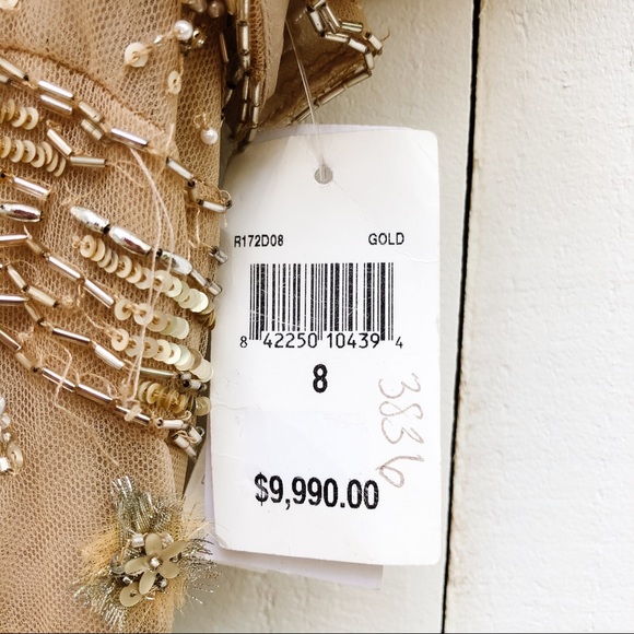 J. Mendel Floral Embroidered Tulle Midi Dress Gold - Picture 15 of 16